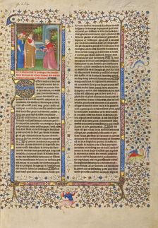 The Presentation of the Book to a King; Des cas des nobles hommes et femmes, about 1413-1415. Creators: Boucicaut Master, Workshop of the Boucicaut Master