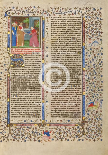 The Presentation of the Book to a King; Des cas des nobles hommes et femmes, about 1413-1415. Creators: Boucicaut Master, Workshop of the Boucicaut Master.