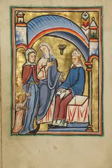 The Presentation of the Virgin in the Temple, about 1190-1200; text added about 1480-1490. Creator: Unknown
