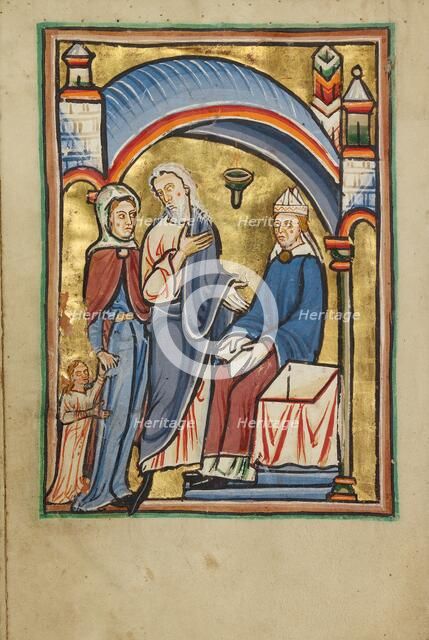 The Presentation of the Virgin in the Temple, about 1190-1200; text added about 1480-1490. Creator: Unknown.