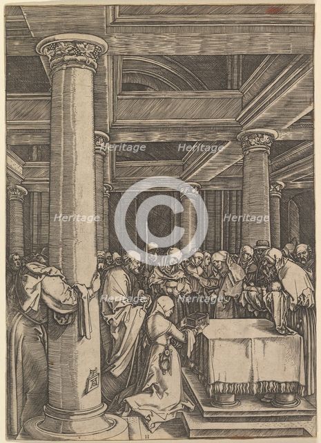 The presentation of Jesus to Simeon in the temple, after Dürer, ca. 1500-1534. Creator: Marcantonio Raimondi.