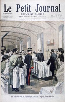 The President of the Republic, Felix Faure, visiting Saint-Antoine Hospital, Paris, 1895