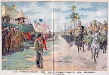 The President of the Republic reviewing Russian troops, Krasnoye Selo, Russia, 1914