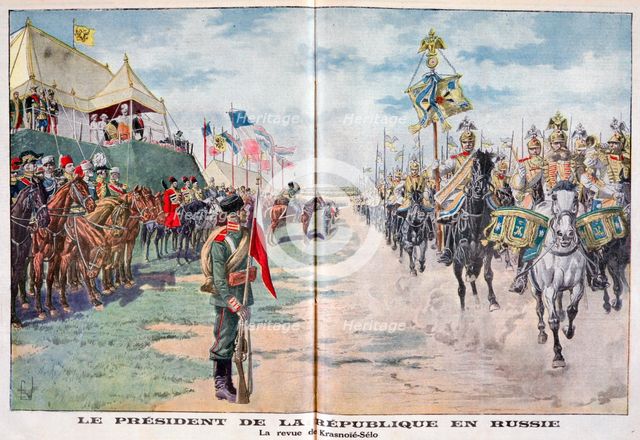The President of the Republic reviewing Russian troops, Krasnoye Selo, Russia, 1914. Artist: Unknown