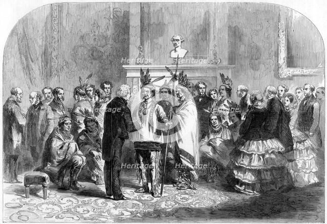 'The president of the United States inducing the hostile tribes to shake hands', 1858. Artist: Unknown