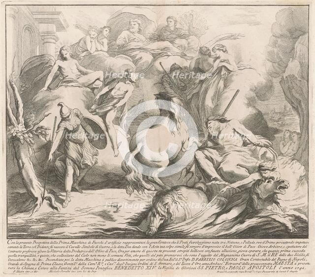 The Prima Macchina for the Chinea of 1742: The Contest of Neptune and Minerva, 1742. Creator: M Sorello.