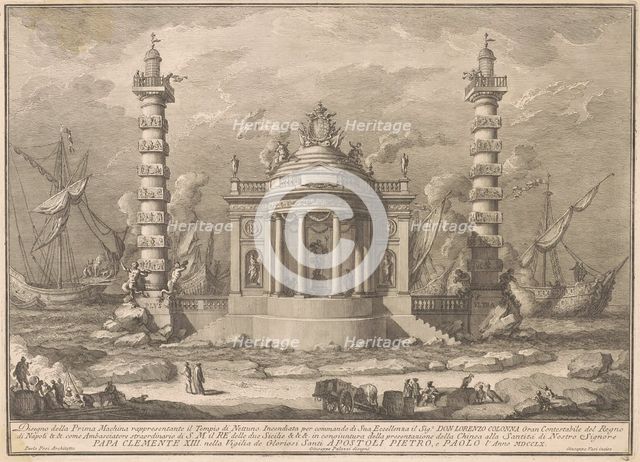 The Prima Macchina for the Chinea of 1760: The Temple of Neptune, 1760. Creator: Giuseppe Vasi.