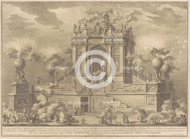 The Prima Macchina for the Chinea of 1767: A Triumphal Arch with the Farnese Hercules, 1767. Creator: Giuseppe Vasi.