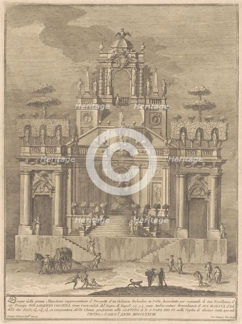 The Prima Macchina for the Chinea of 1778: A Countryside Belevedere with Hercules..., 1778. Creator: Giuseppe Vasi.