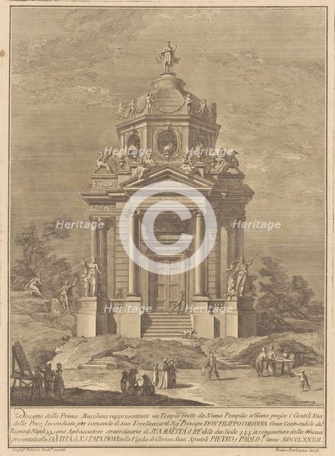 The Prima Macchina for the Chinea of 1782: The Temple of Janus..., 1782. Creator: Francesco Barbazza.