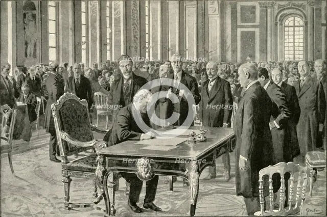 'The Prime Minister of Great Britain Signing the Peace Treaty', 1919. Creator: Unknown.