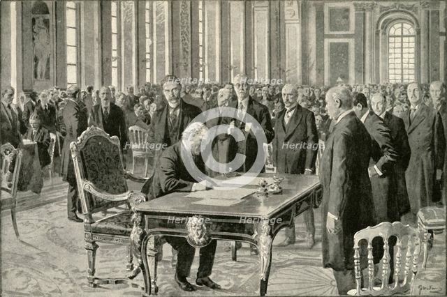 'The Prime Minister of Great Britain Signing the Peace Treaty', 1919. Creator: Unknown.