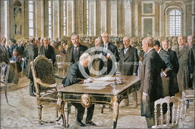 'The Prime Minister of Great Britain Signing the Peace Treaty', 1919. Creator: Unknown.