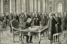 The Prime Minister of Great Britain Signing the Peace Treaty 1919. Creator: Unknown