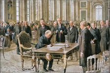 The Prime Minister of Great Britain Signing the Peace Treaty 1919. Creator: Unknown