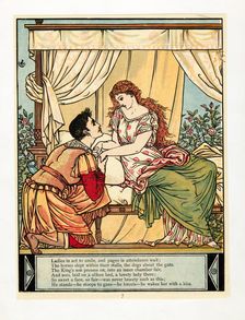 The Prince wakes Beauty, from The Blue Beard Picture Book, pub. 1879 (colour lithograph), 1879. Creator: Walter Crane (1845 - 1915)