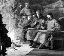 The Prince and his Comrades: Camp-Fire after Dinner in the Terai, 1876. Creator: Unknown