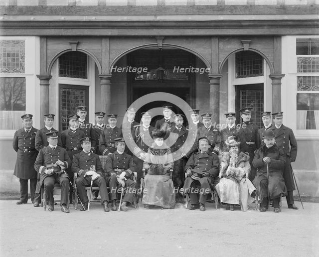 The Prince and Princess of Wales at the Royal Naval College, Osborne, Isle of Wight, c1908. Creator: Kirk & Sons of Cowes.