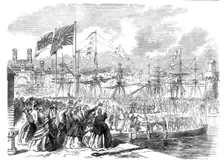 The Prince and Princess of Wales embarking at Dundee for Denmark on Saturday last, 1864. Creator: Unknown