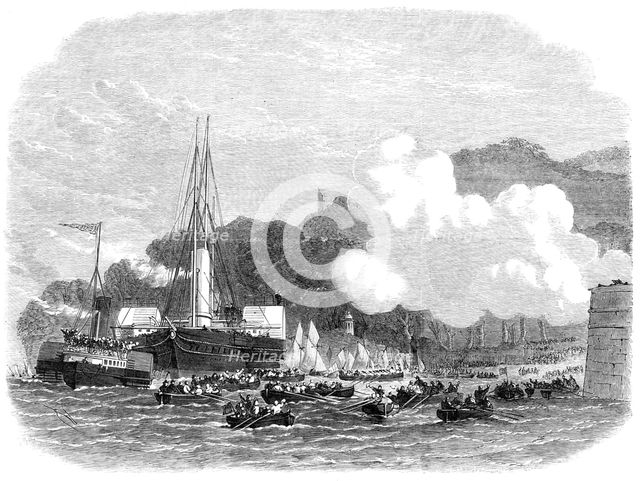 The Prince and Princess of Wales landing at Barnpool, Mount Edgcumbe, 1865. Creator: Unknown.