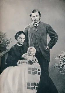 The Prince and Princess of Wales with the infant Prince Albert Victor, 1864 (1910). Creator: Vernon Heath