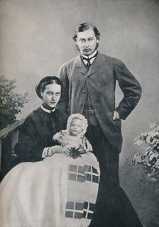 The Prince and Princess of Wales with the infant Prince Albert Victor, 1864 (1910). Creator: Vernon Heath