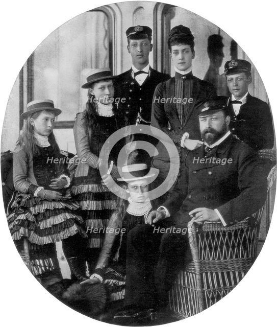 The Prince and Princess of Wales with their family on board the royal yacht, 19th century (1910). Artist: Unknown