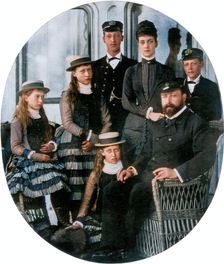 The Prince and Princess of Wales with their family on board the royal yacht, 19th century (1910). Creator: Unknown