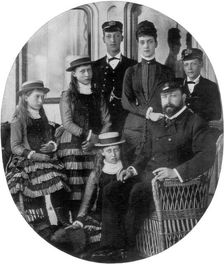 The Prince and Princess of Wales with their family on board the royal yacht, 19th century (1910)