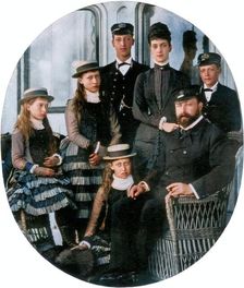 The Prince and Princess of Wales with their family on board the royal yacht, 19th century (1910). Creator: Unknown