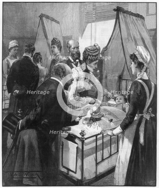 The Prince and Princess of Wales visiting the Eveline hospital for sick children, 1890.Artist: Wilson
