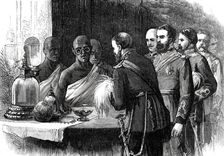 The Prince inspecting the Sacred Tooth, Kandy, from a sketch by one of our special artists, 1876. Creator: Unknown