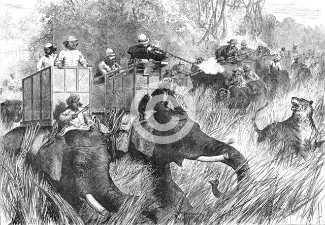 The Prince of Wales Tiger-Shooting with Sir Jung Bahadoor: the Critical Moment...1876. Creator: Unknown.