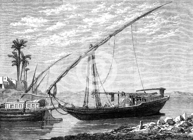 The Prince of Wales' Visit to Egypt: the Nile Boat - from a drawing by Frank Dillon, 1862. Creator: Richard Principal Leitch.