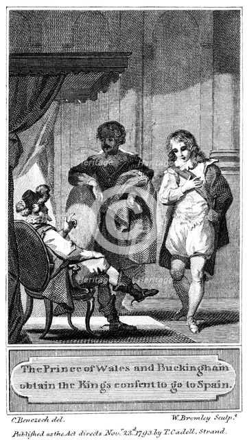The Prince of Wales and Buckingham obtain the Kings consent to go to Spain, 1793. Artist: William Bromley