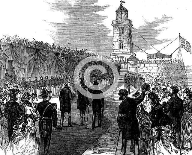 The Prince of Wales at the lighthouse on the Holyhead breakwater, 1873. Creator: Unknown.