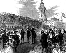 The Prince of Wales at the lighthouse on the Holyhead breakwater, 1873. Creator: Unknown