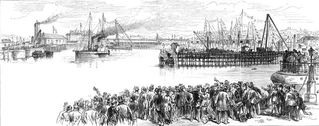 The Prince of Wales at Holyhead: view of the new dock from the clock-tower, 1880. Creator: Unknown.