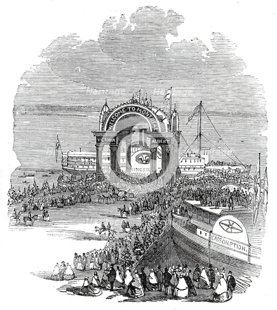The Prince of Wales at Montreal - Pavilion on the Quay - the Prince landing, 1860. Creator: Unknown.