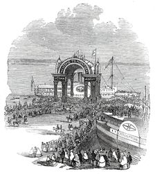 The Prince of Wales at Montreal - Pavilion on the Quay - the Prince landing, 1860. Creator: Unknown
