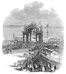 The Prince of Wales at Montreal - Pavilion on the Quay - the Prince landing, 1860. Creator: Unknown