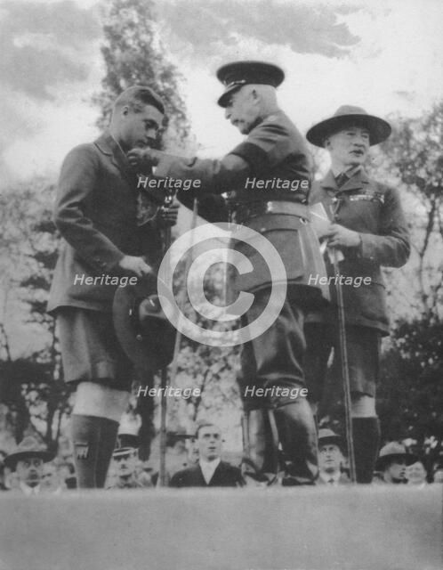 The Prince of Wales being invested with the Silver Wolf by the Duke of Connaught, 1922 (1936). Creator: Unknown.