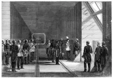 The Prince of Wales closing the last rivet of the Victoria Tubular Bridge over the St. Lawrence..., Creator: Unknown