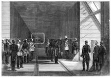 The Prince of Wales closing the last rivet of the Victoria Tubular Bridge over the St. Lawrence..., Creator: Unknown