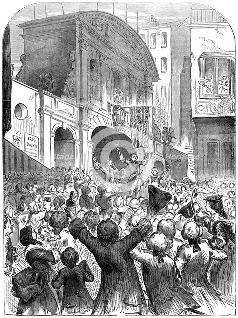 The Prince of Wales drinking success to the war at Temple Bar, London, 18th century, (19th century). Artist: Unknown