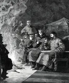 The Prince of Wales in the Terai: the camp fire after dinner...1876. Creator: Unknown