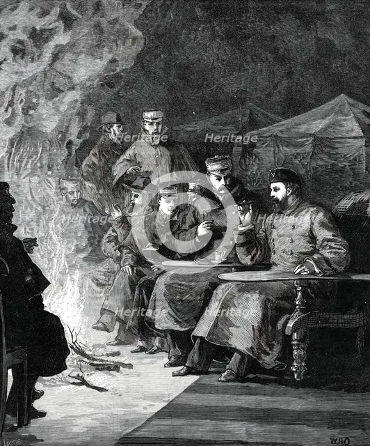 The Prince of Wales in the Terai: the camp fire after dinner...1876. Creator: Unknown.