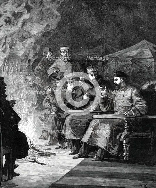 The Prince of Wales in the Terai: the camp fire after dinner...1876. Creator: Unknown.
