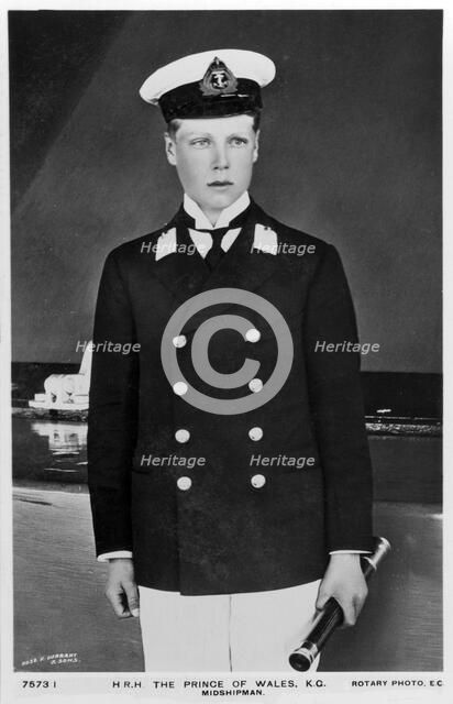 The Prince of Wales in the uniform of a midshipman, 1910.Artist: Rotary Photo