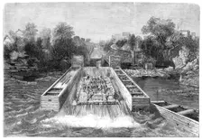The Prince of Wales in Canada - His Royal Highness descending a timber-slide at Ottawa..., 1860. Creator: Unknown